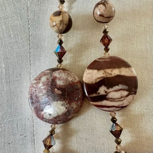 Brecciated Jasper Sterling Silver & Crystal Beaded Necklace - Picture 7 of 13